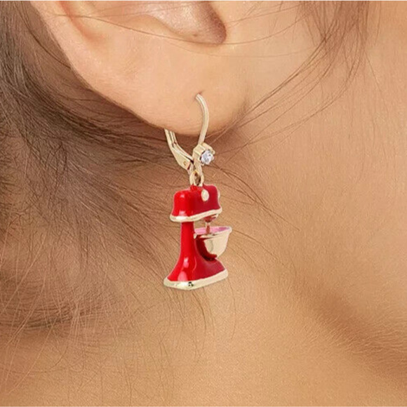 Betsey Johnson Cupcake Mixer Earrings Gold Tone Babycakes Baker Cake Gift NEW - Picture 5 of 7